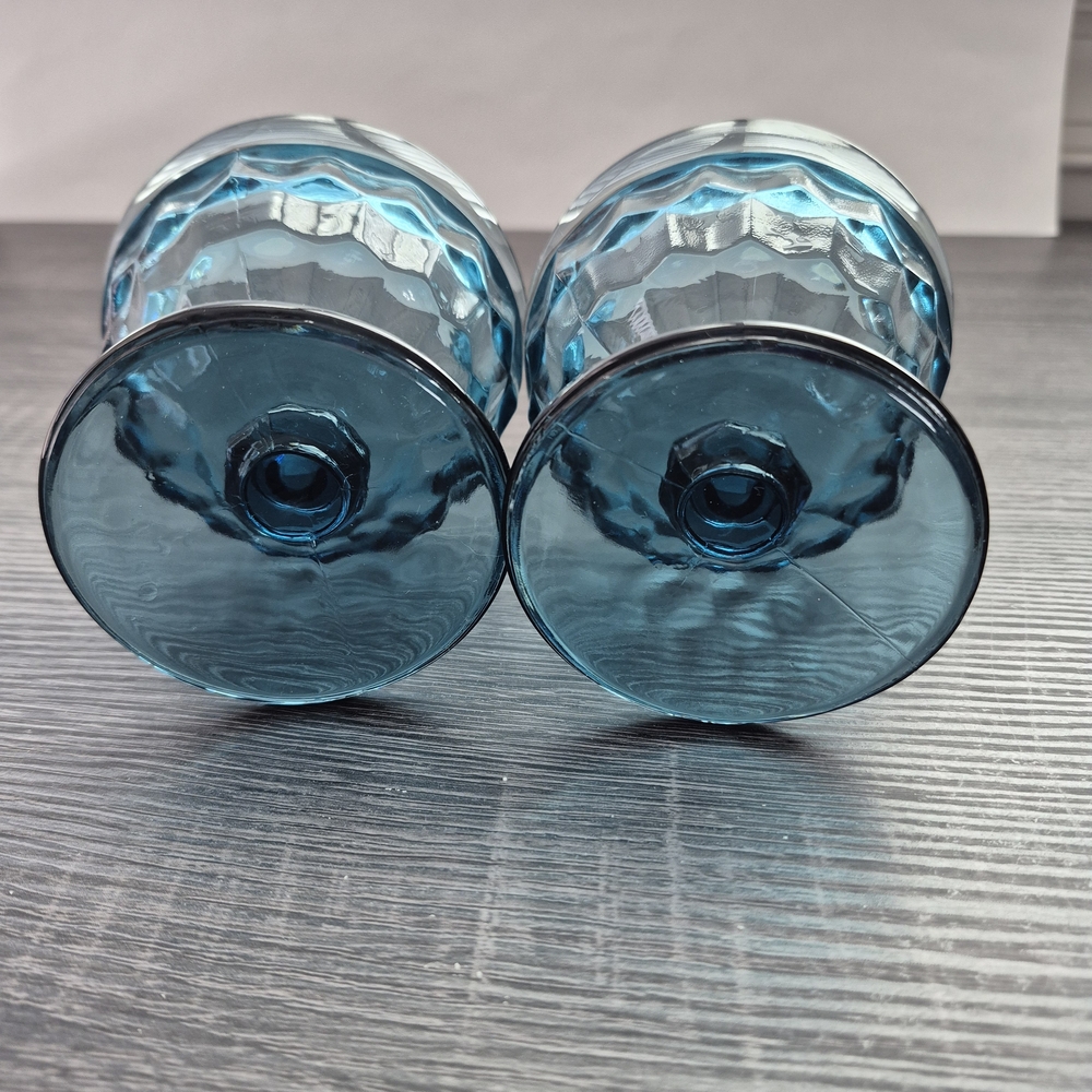 Set of 2 Blue Glass Sherbert Fruit Dishes. Footed Set 2 - Picture 2 of 6
